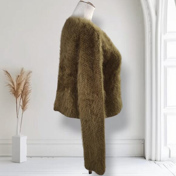 Helmut Lang Angora Wool Knit Sweater Olive Khaki Fuzzy Minimalist Size S - Picture 5 of 10